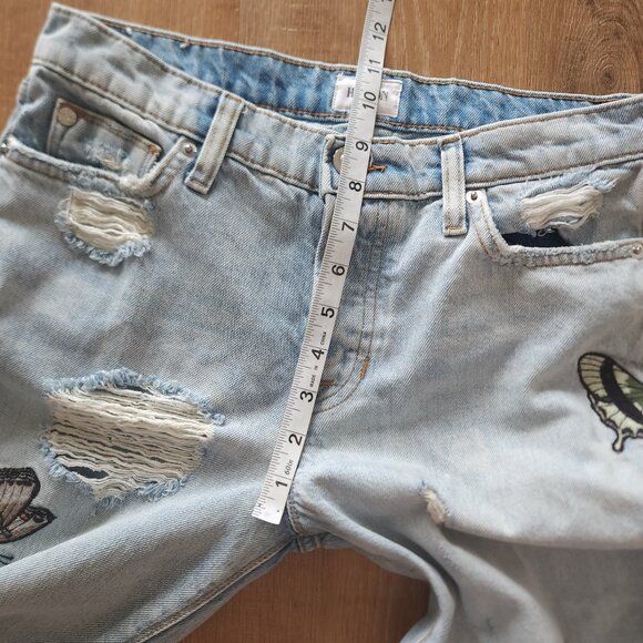 Hudson Jeans Riley Crop Relaxed Straight, Distressed with Butterfly Embroidery - Picture 6 of 8